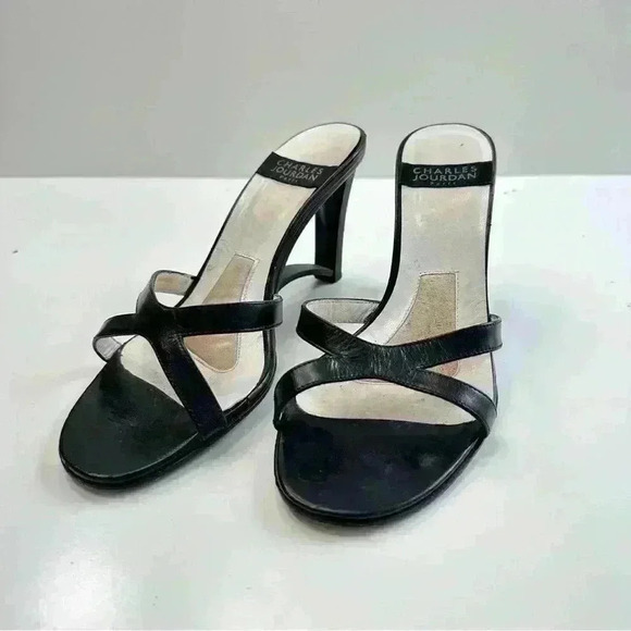Charles Jourdan Paris Women’s Sandals Shoes Patent Heels Black Size 6 - Picture 1 of 9